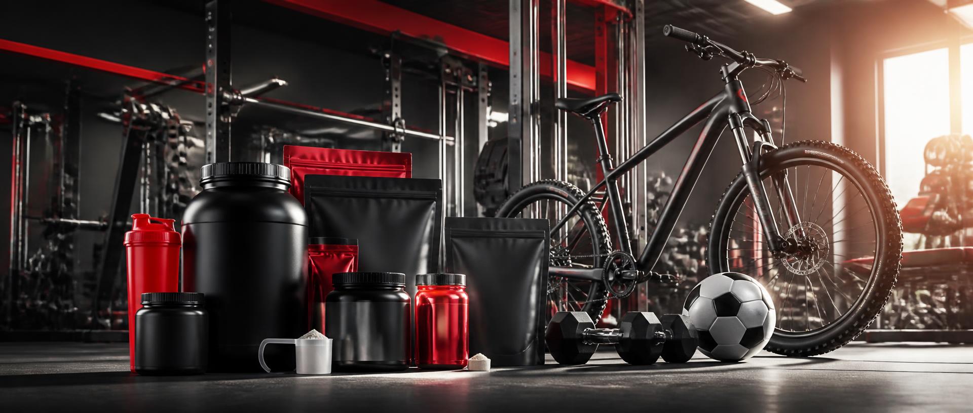 Suplementos, creatina, bicicleta 29, máquinas de musculação e bola de futebol